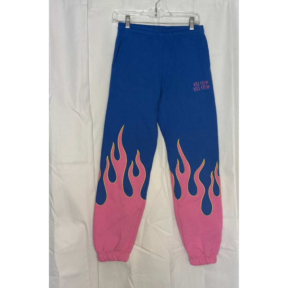 Kill Crew XXS Flame Sweatpants Blue Pink Y2K Streetwear Emo Alt Graphic Joggers